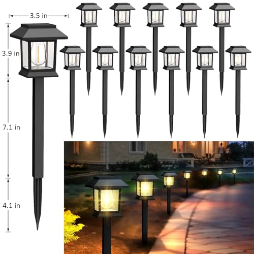 Solar Lights Outdoor,12 Pack Waterproof Solar Garden Lights, Auto On/Off Solar Pathway Lights for Your Garden, Landscape, Path, Yard, Patio, Driveway,Walkway Decor