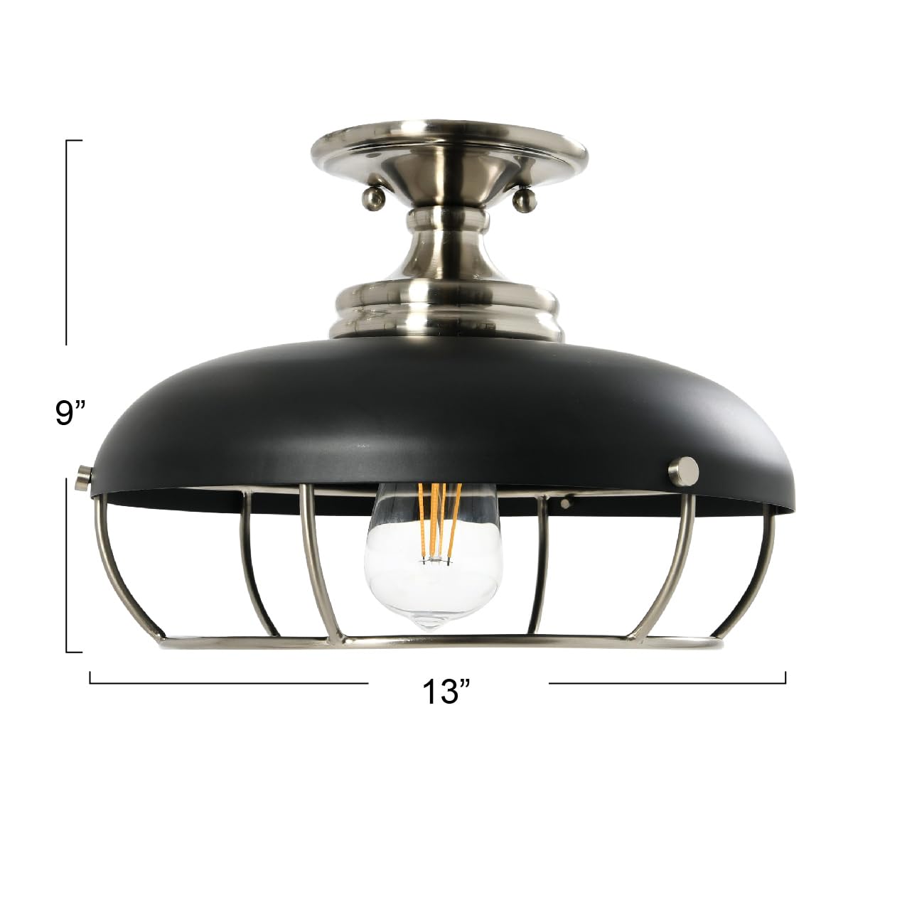 Caged Dome Metal Semi-Flush Mount Ceiling Light, Brushed Brass and Navy Blue