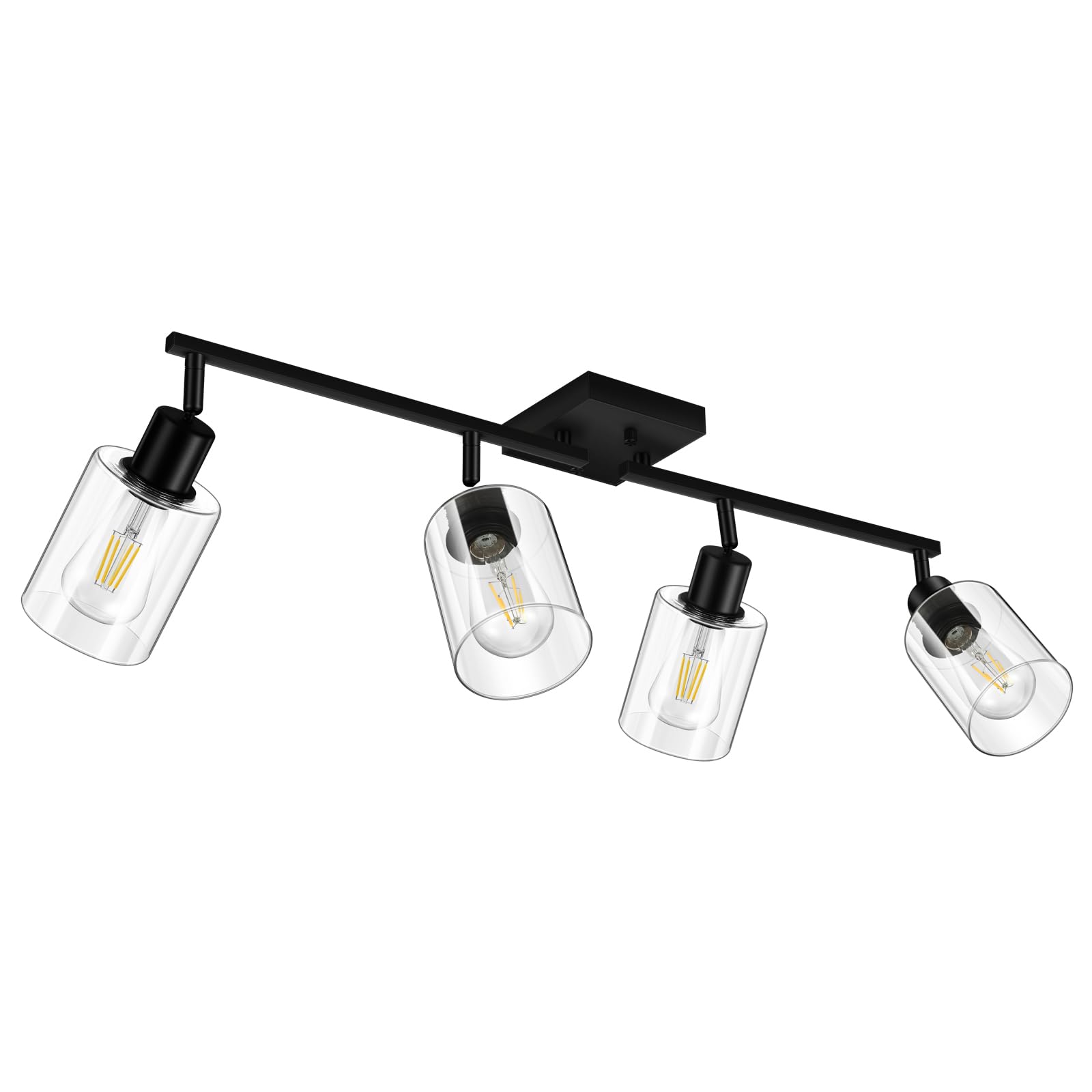 4-Light Track Lighting Fixtures with Clear Glass Shade, Modern Kitchen Lighting Fixtures Ceiling, Rotatable Track Head, Wall Mount Track Light for Bedside Vanity Hallway Bedroom, Matte Black