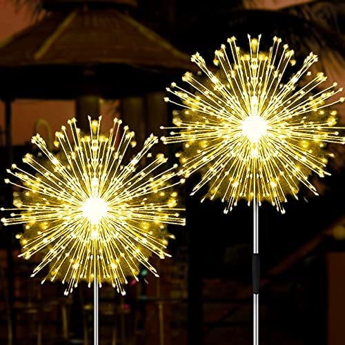 Solar Firework Lights, 2 Pack 120 LEDs 2 Lighting Modes Outdoor Waterproof for Garden Patio Walkway Pathway Party Wedding Christmas Decorative - Cool White