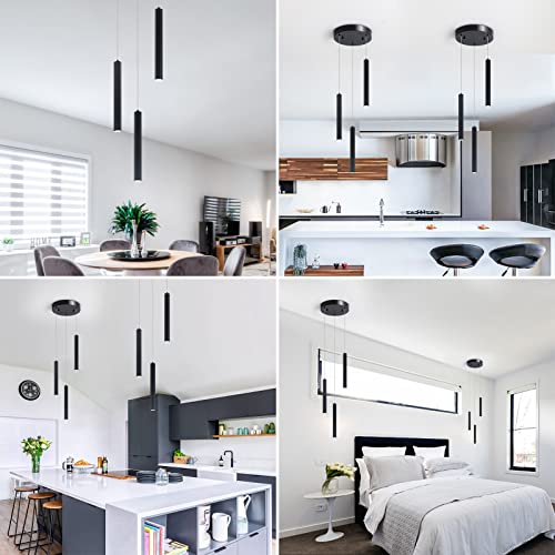 Modern Pendant Lighting 5-Light Linear Chandeliers Dimmable LED Pendant Lights Kitchen Island Lighting with Matte Black Finish and Acrylic Shades for Kitchen Island and Dining Room…