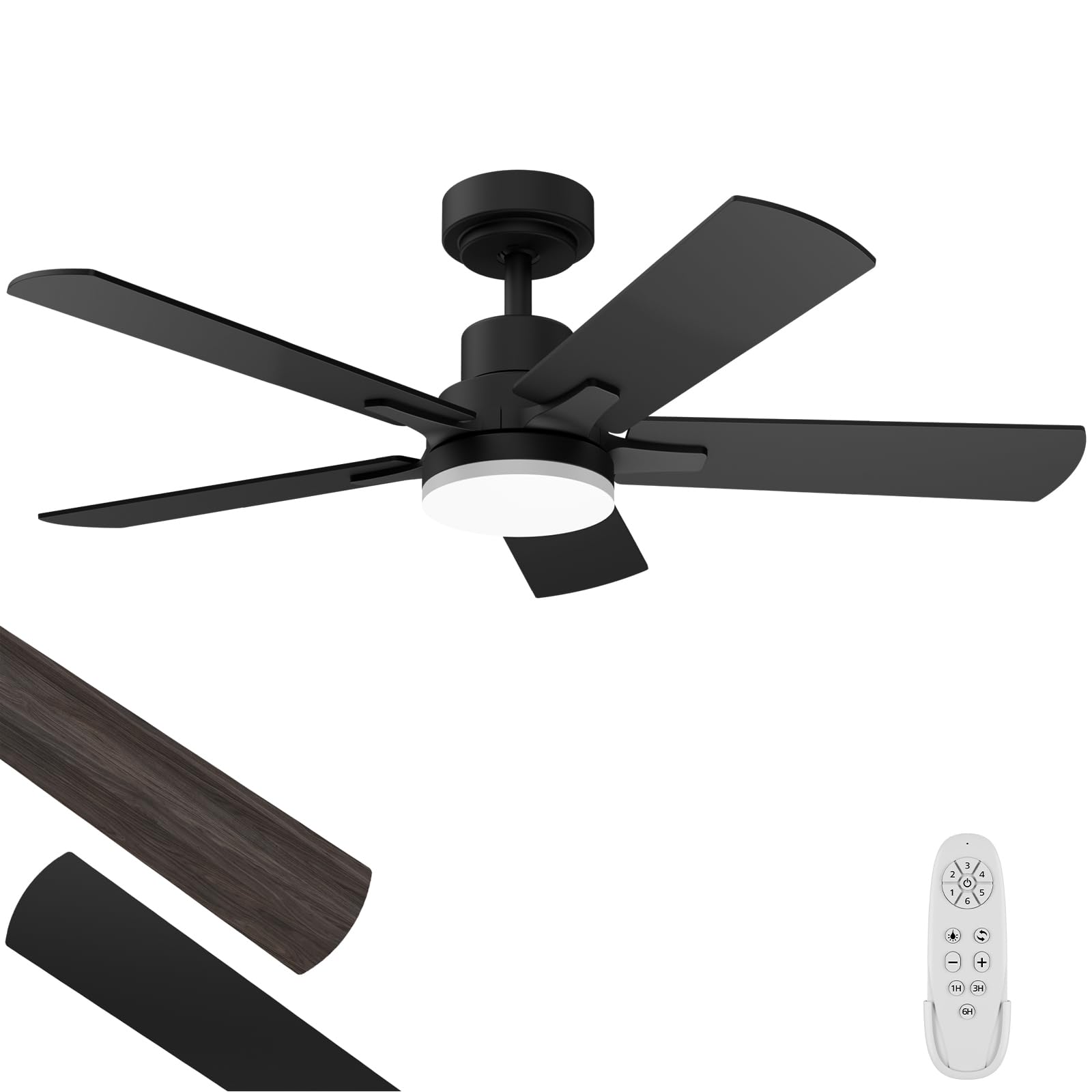 Ceiling Fans with Lights 42-Inch, Remote Control Reversible DC Motors, 3CCT Dimmable Timer Noiseless, Black Ceiling Fan for Bedroom Living Room, Indoor&Outdoor ETL Listed