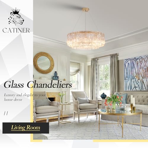 Modern Gold Chandeliers,20” Crystal Glass Pendant Ceiling Light Fixtures 7-Light Round Chandelier Luxury 2 Tiers Hanging Chandelier for Dining Room Foyer Living Room Bedroom