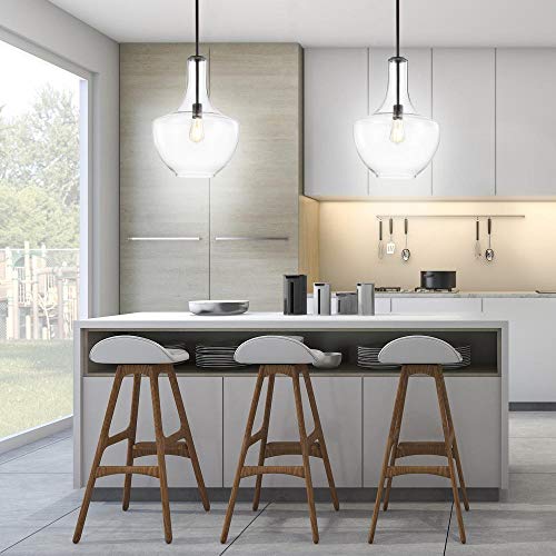 10.5" Glass/Metal LED Pendant Farmhouse Contemporary Dimmable Dining Room Living Room Kitchen Foyer Bedroom Hallway, Oil Rubbed Bronze/Clear