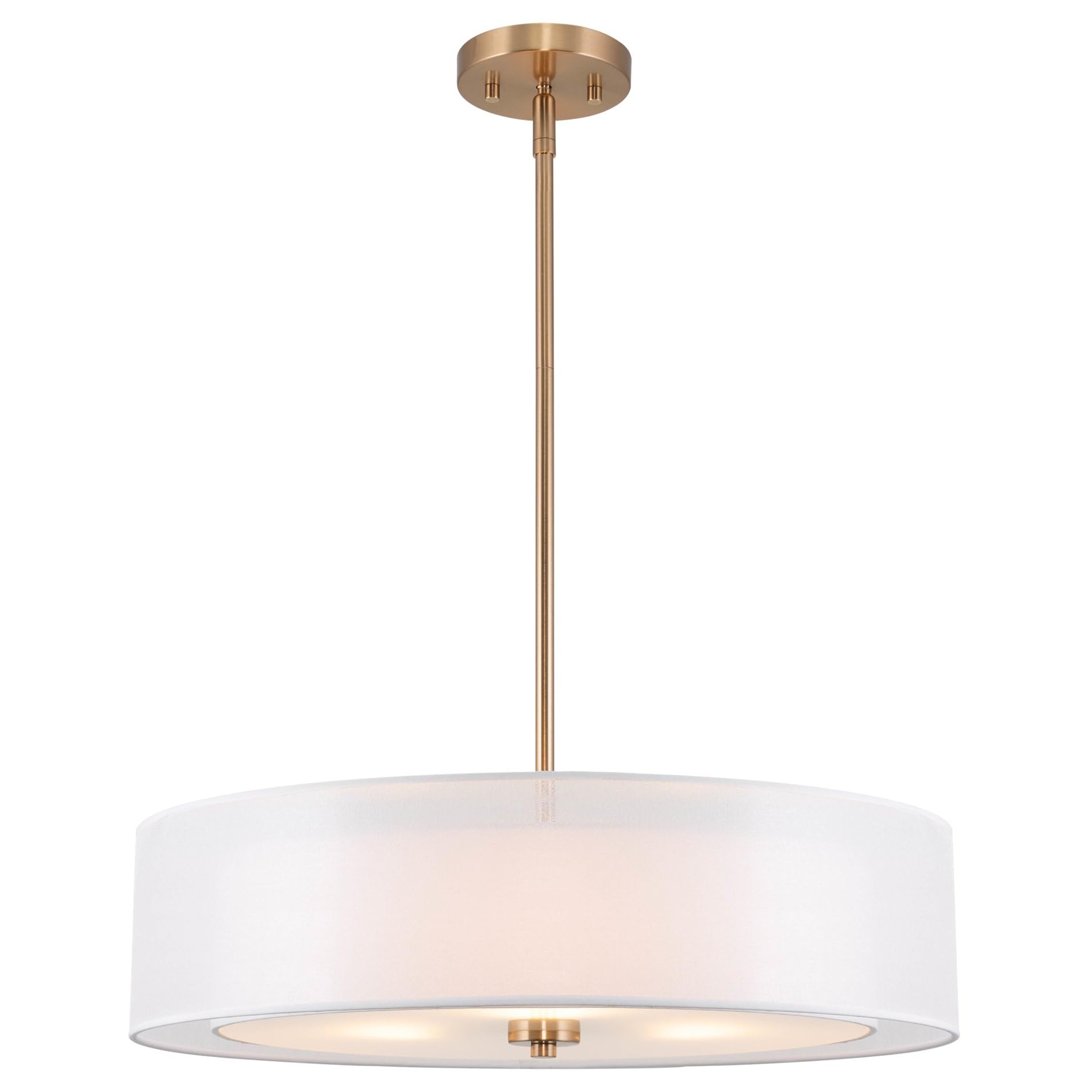 20" Modern 3-Light Double Drum Chandelier + Glass Diffuser, Stem-Hung with Adjustable Height, Brushed Nickel Finish