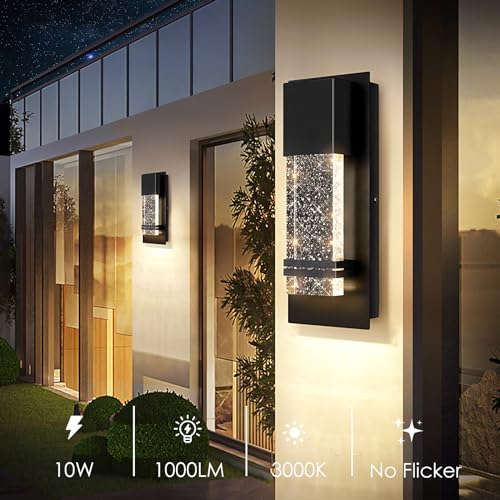 Outdoor Wall Light Fixtures with Crystal Bubble Glass, Waterproof Exterior Sconces LED Wall Lanterns, Porch Lights Wall Mounted 10W 3000K Outside Lights for House Front Door Garage Entryway