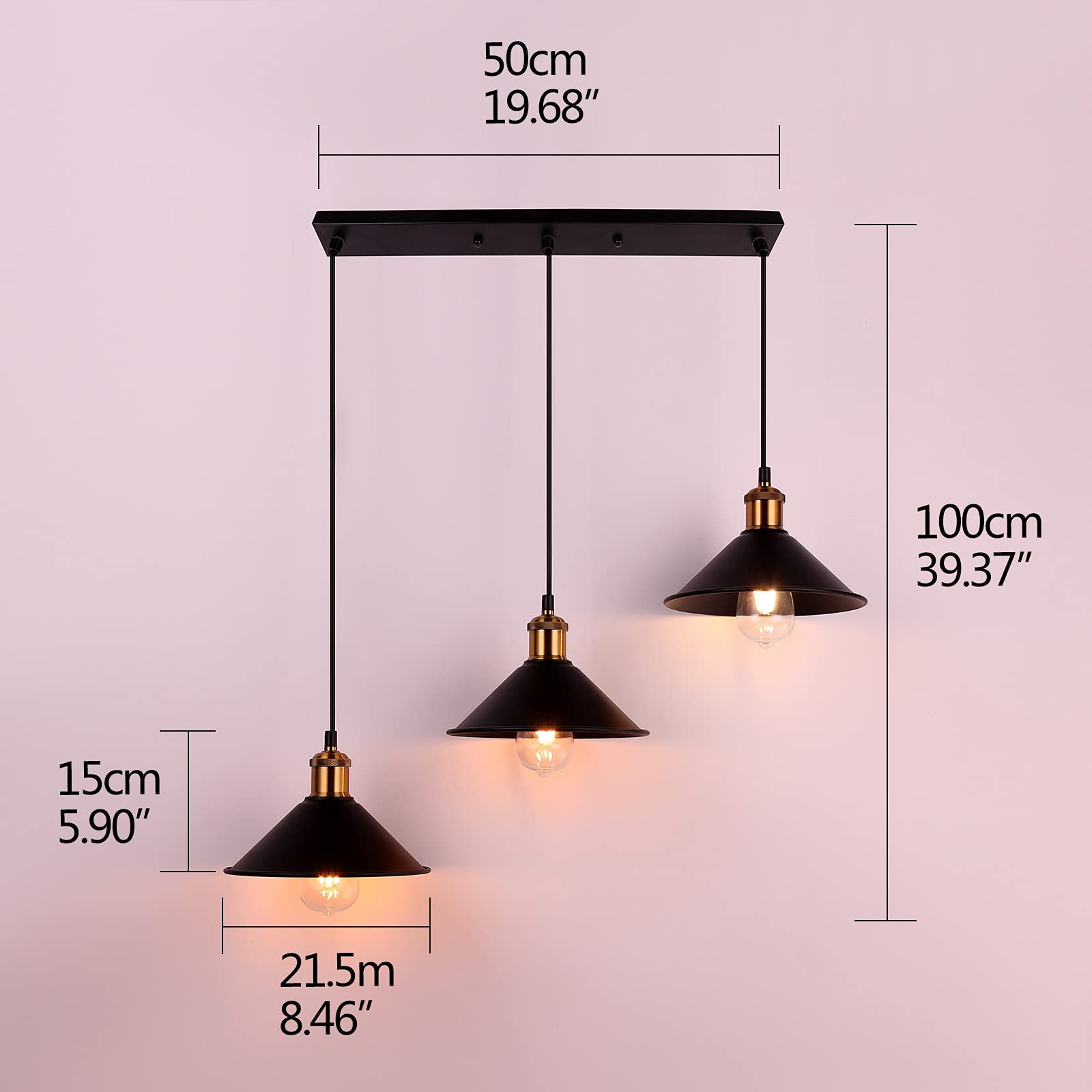 Industrial Pendant Light Black Adjustable Metal Vintage Hanging Industry Loft Retro Pendant Lights Fixtures E26 for Home Kitchens Island Bar Lights Dining Room