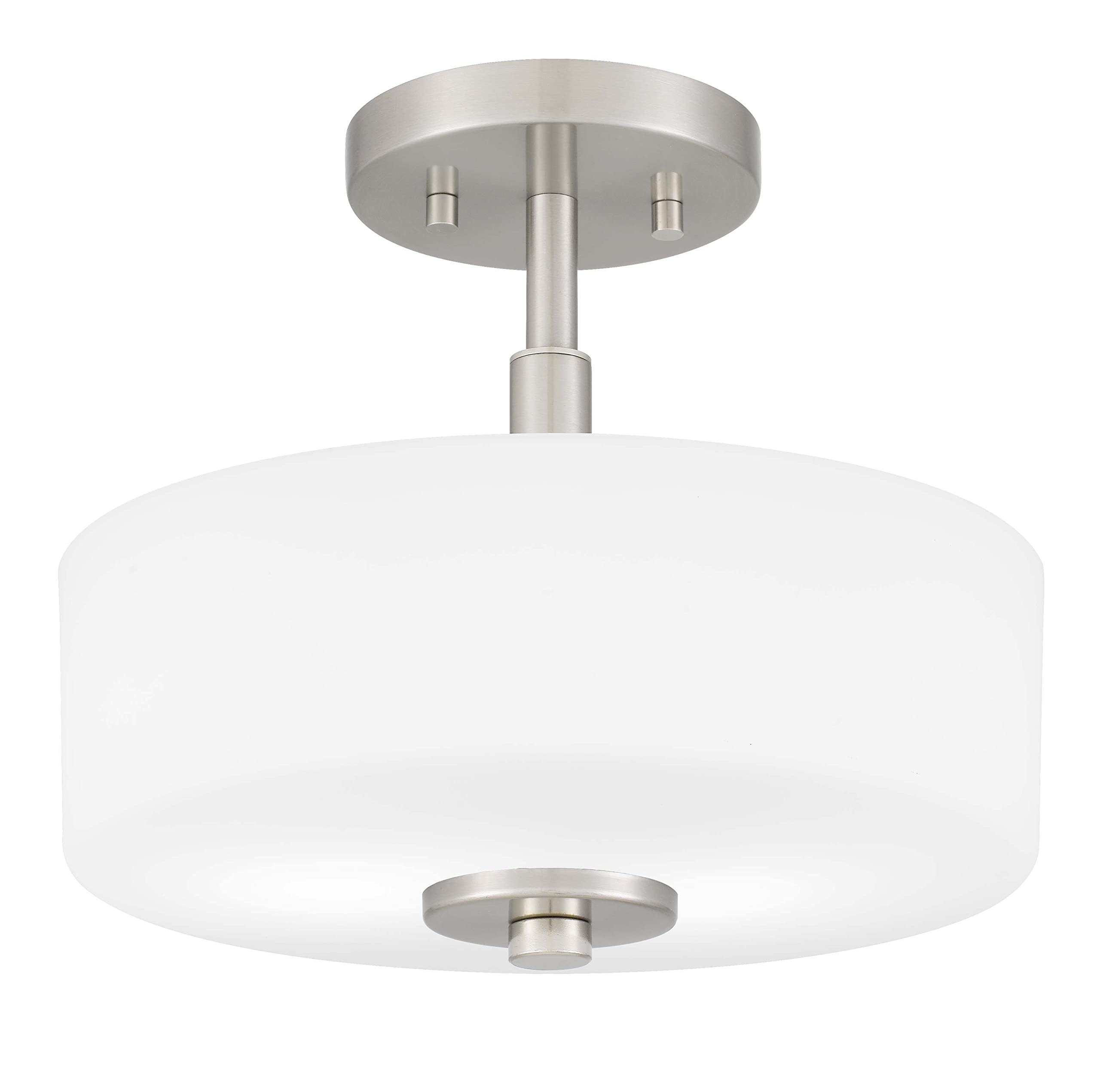 2-Light Semi Flush Mount Light with Etched Glass in Drump Shade Brushed Finish for Hallway, Entryway, Passway, Dining Room, Bedroom, Garage, Kitchen Island, Balcony