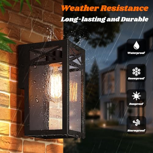 Outdoor Wall Lanterns, Exterior Waterproof Matte Black Wall Light Fixtures, Sconces Wall Lighting with Clear Glass Shade, Anti-Rust E26 Socket Wall Mount Lights for Porch Entryway Patio Garage, 2 Pack