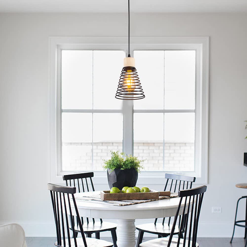 Modern Black Pendant Light Over Kitchen Island, Adjustable Wood Hanging Light Fixture,Industrial Pendant Lighting for Dining Room,Living Room,Bedroom,Hallway,Kitchen,Bar