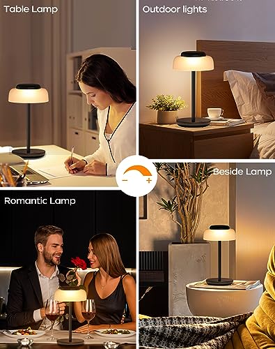 Battery Operated LED Table Lamp, 5000mAh Waterproof Cordless Desk Lamp with 3 Level Brightness Touch Control, Mini Rechargeable Night Light for Living Room, Bedroom, Outdoor bar (Black)