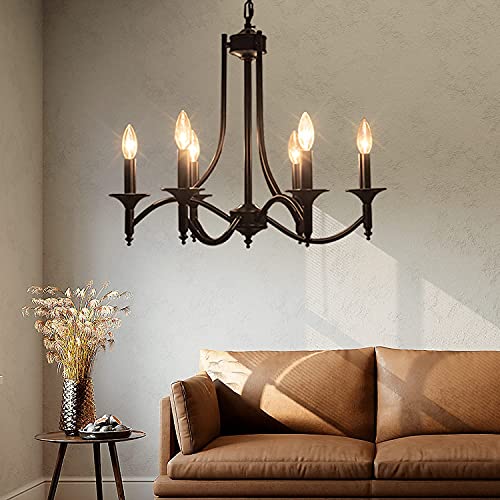 Industrial Candle Chandelier Modern Farmhouse Hanging Pendant Light Fixture with 8-Light Black Iron Classic Rural Candle Ceiling for Dining Room Living Room Bedroom Kitchen Island Foyer