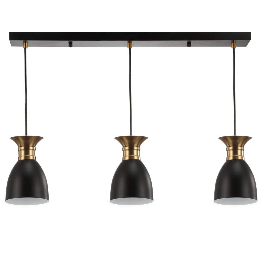 Linear 3-Light Metal LED Pendant Contemporary Dimmable Dining Room Living Room Kitchen Foyer Bedroom Hallway, Black/Brass Gold