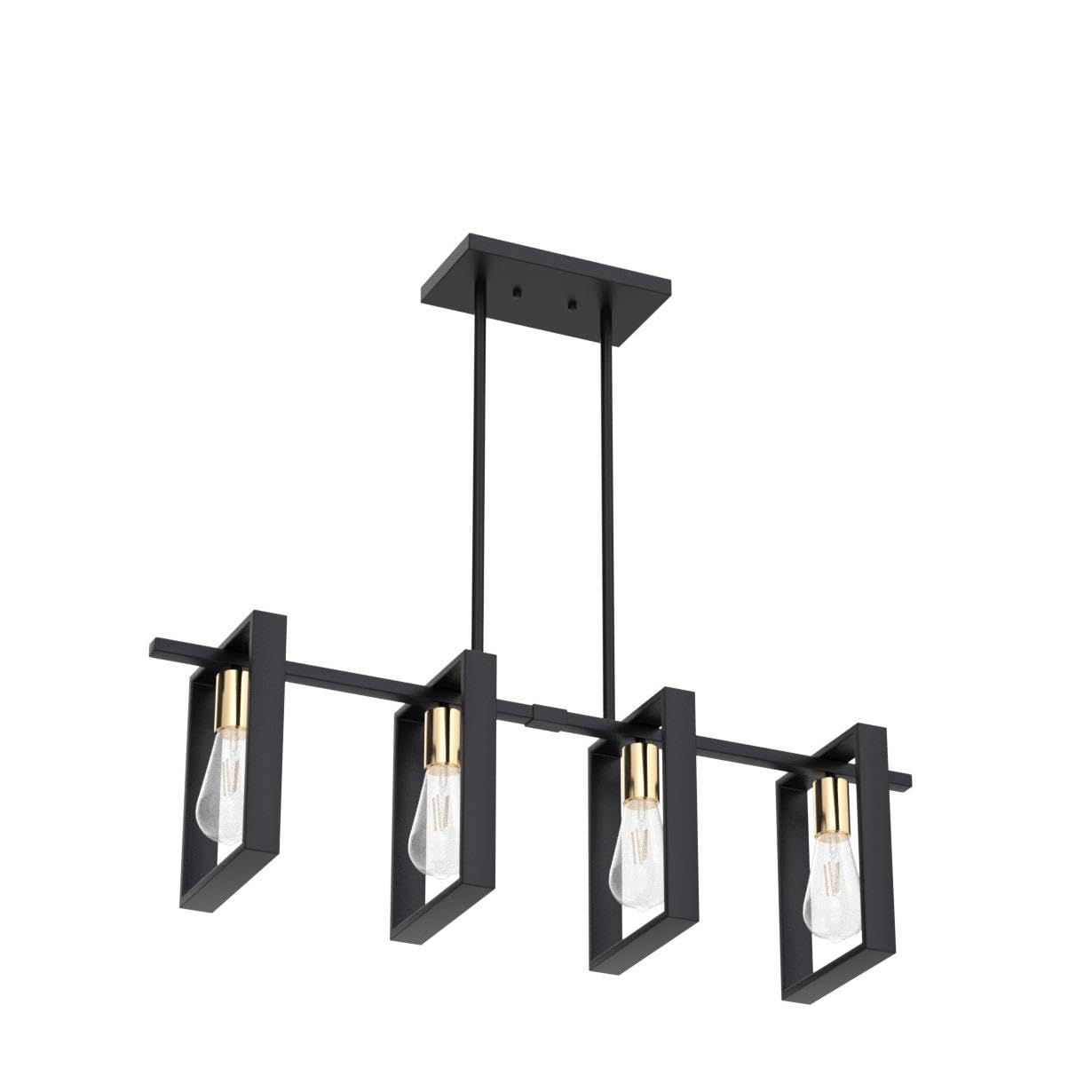 9MMML 3 Lights Kitchen Island Lighting, Modern Rectangle Linear Pendant Light, Black Frame+ Gold Socket Chandelier for Dining &Living Room Foyer Entryway Hallway,E26,Height Adjustable.