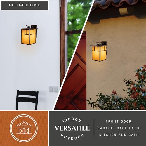 Indoor Outdoor Pendant Light - Mission Oil Burnished Bronze 7.25" Porch Hanging Ceiling Light Fixture with Honey Opal Glass, Craftsman Exterior Lantern Porch, Front Door, Entryway