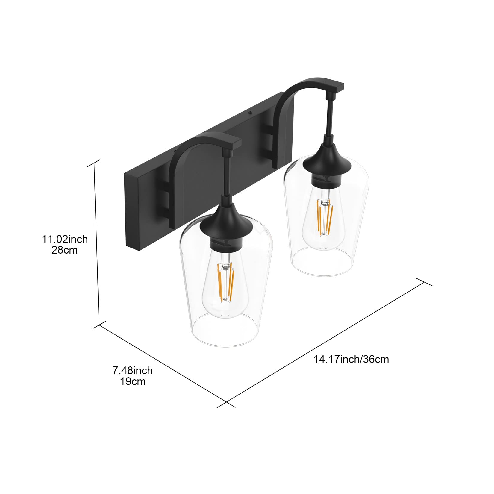 Matte Black Bathroom Vanity Light 4-Lights Industrial Black Vanity Lights Clear Glass Vintage Edison Matte Black Wall Mount Light Fixtures for Bathroom