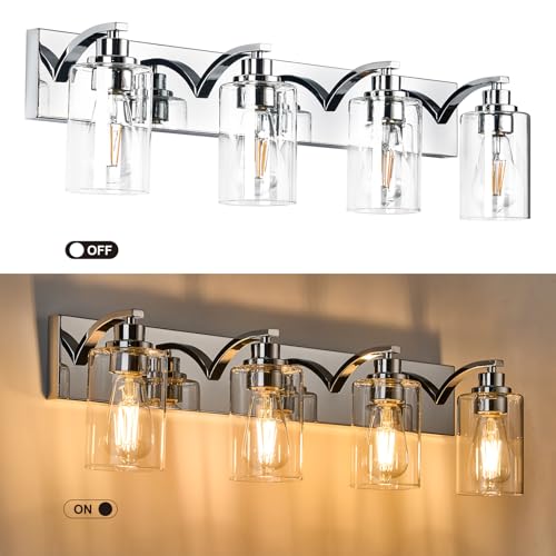 2-Light Bathroom Light Fixtures Modern Chrome Vanity Lights for Bathroom Lighting fixtures Over Mirror with Clear Glass Shade for Cabinet Mirror Bedroom Hallway