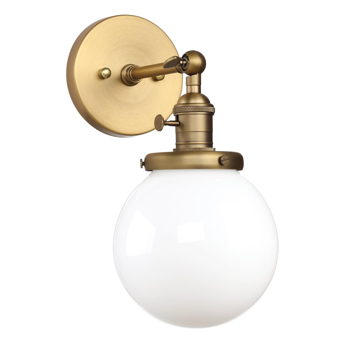 Industrial Wall Sconce with White Globe, Brass Bathroom Vanity Light with On Off Switch, Vintage Wall Light Fixtures for Living Room Loft Hallway