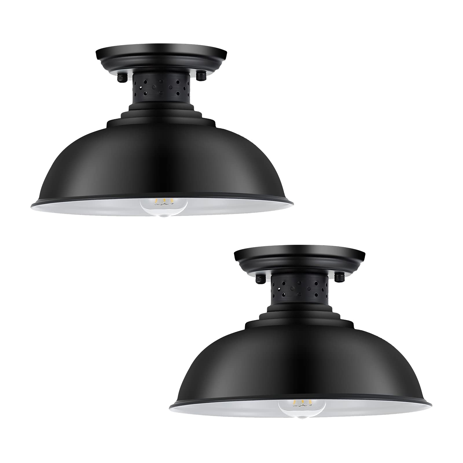 Industrial Semi Flush Mount Ceiling Light, Matte Black Farmhouse Light Fixture for Kitchen Island Dining Room Foyer Hallway Porch Barn Loft, Black, 13in