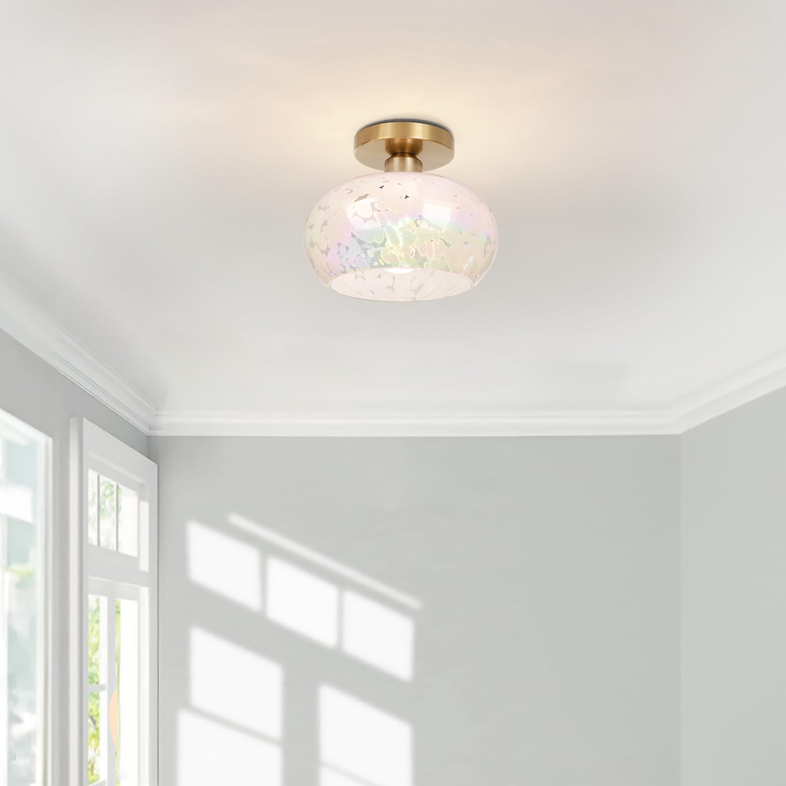 Semi Flush Mount Ceiling Light - Glass Ceiling Light Fixture Black Hallway Light Fixtures Modern Light Fixtures Ceiling for Bedroom Bathroom Entryway Kitchen Porch