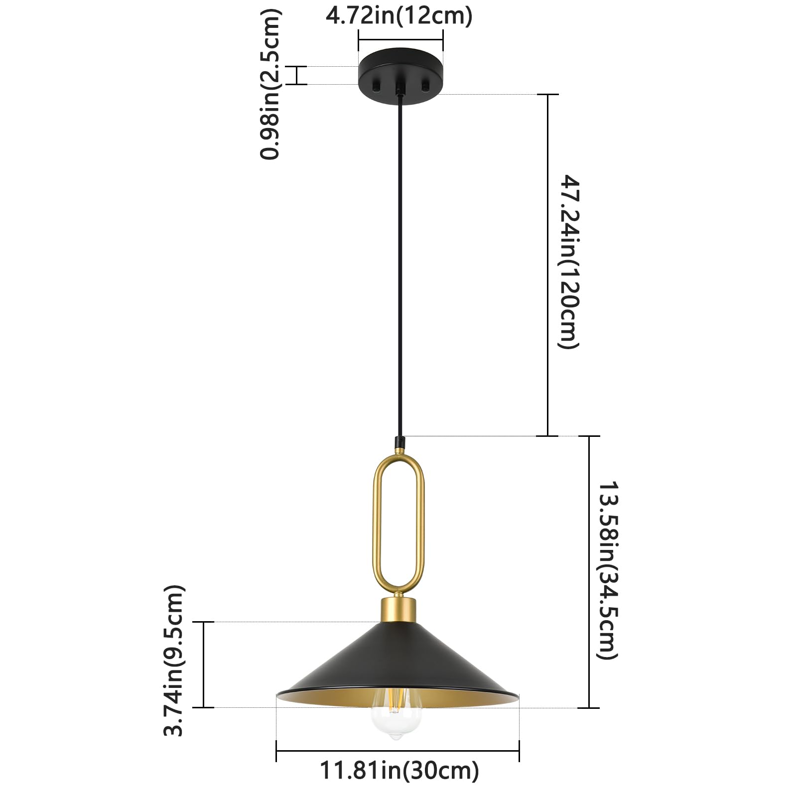 Black and Gold Pendant Light Fixtures, 2-Pack Modern Pendant Light for Kitchen Island, Small Industrial Kitchen Light Set of Two, Adjustable Hanging Ceiling Light for Dining Room Foyer Cafe