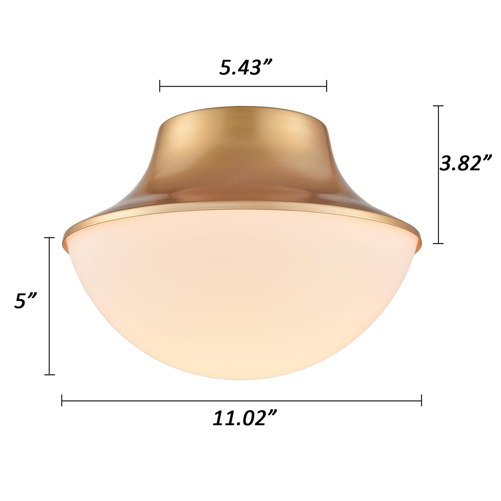 Modern Gold Semi Flush Mount Ceiling Light Fixture Brass Metal Round Bowl Shape Milk Glass Light Fixture Ceiling Mount for Bathroom Bedroom Hallway Entrance Staircase Office Living Room