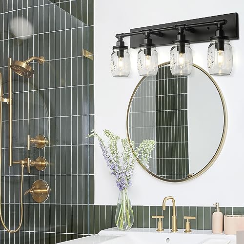 Bathroom Wall Light Fixtures, Industrial Mason Jar Vanity Light, Wall Sconce with Black Finish (3 Lights)