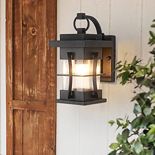 Outdoor Pendant Light Fixture with Dusk to Dawn Sensor Exterior Hanging Lantern with Adjustable Chain Black with Seeded Glass Outside Lights for House Patio Front Porch Lighting