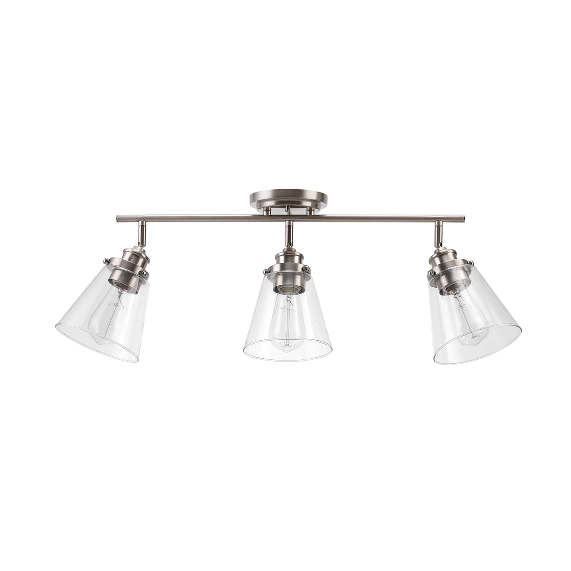 3-Light Track Lighting, Brushed Nickel, Clear Glass Shades, Silver, Bulb Not Included