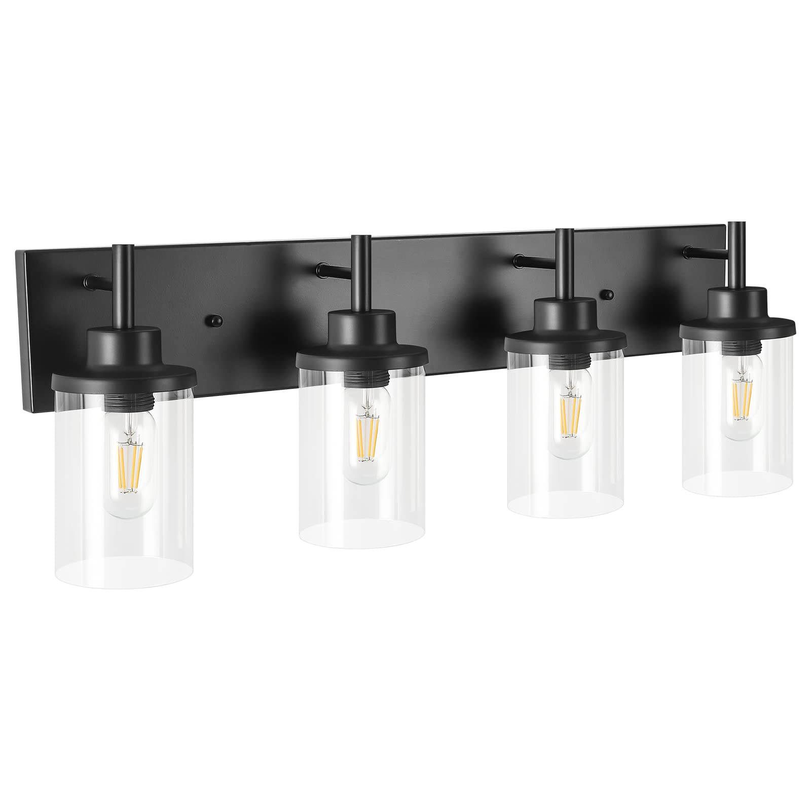 Bathroom Vanity Light Fixtures, 2 Light Wall Sconce Black Vintage Industrial Farmhouse Sconces Wall Lighting with Clear Glass Shade for Bathroom Bedroom Living Room