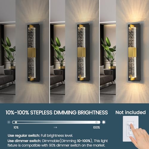 LED Wall Sconce Light: 19 Inch Black Modern Sconces Wall Lighting 3000K Dimmable Crystal Wall Lamps Indoor Bathroom Sconce Wall Mount Light Fixtures for Living Room/Bedroom/Hallway