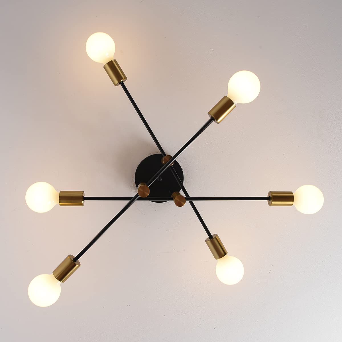 10 Lights Modern Sputnik Ceiling Chandelier Gold Industrial Ceiling Lamp Mid Century Semi Flush Mount Ceiling Light Fixture for Kitchen Dining Room Living Room Bedroom Foyer Lighting