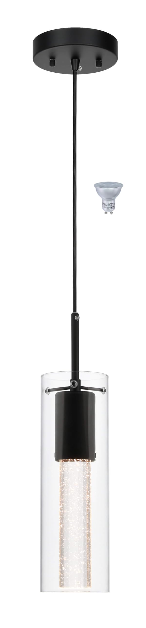 XiNBEi Lighting Pendant Light, Modern 3 Light Cluster Kitchen Island Pendant Lighting with LED Bulb & Bubble Crystal, Matte Black Finish XB-P1110-3-MB