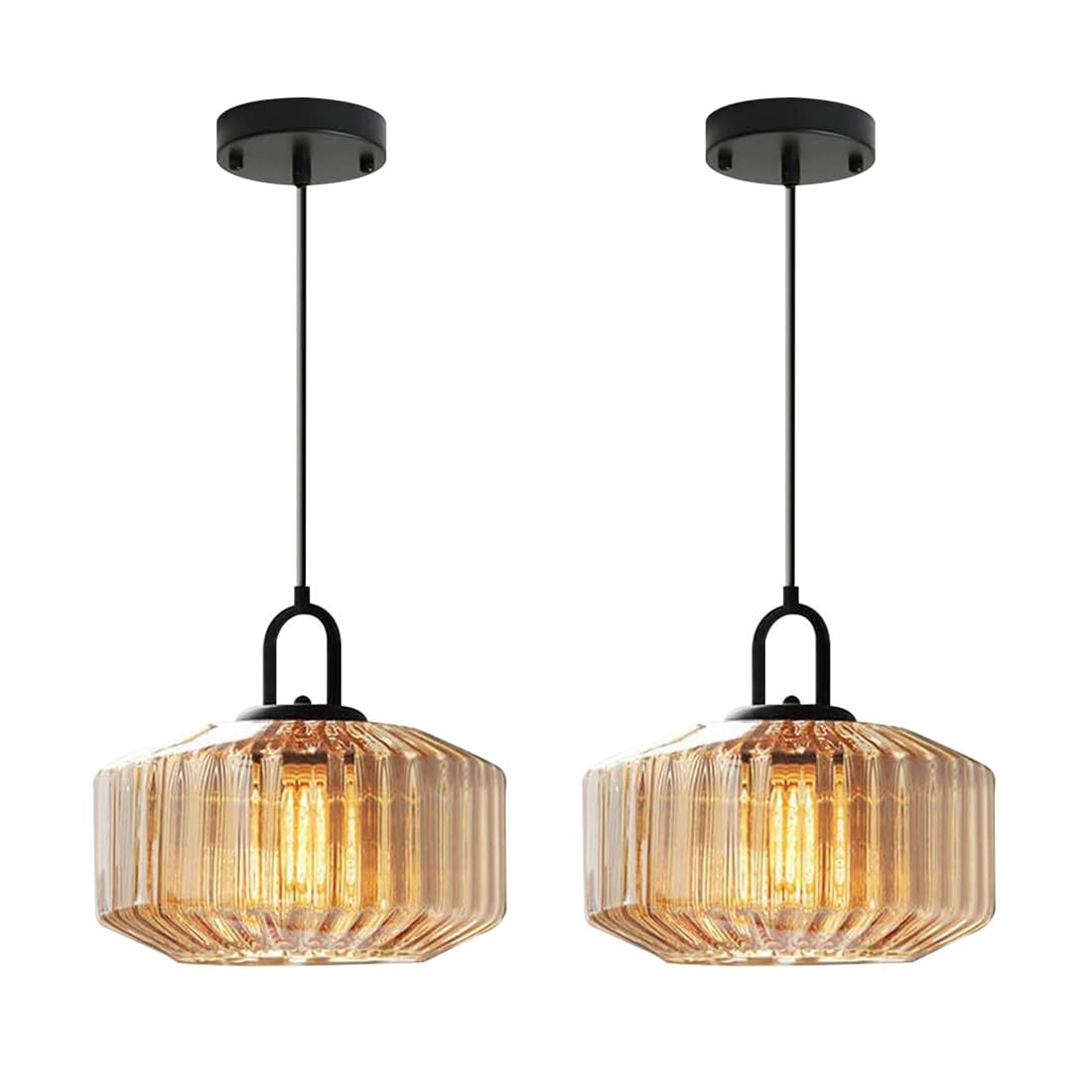 Glass Globe Pendant Light fixtures 1-Lights Black Mid Century Modern Pendant Lights with Amber Hand Blown Glass Shade Ceiling Hanging Lighting for Dining Room Table Kitchen Island