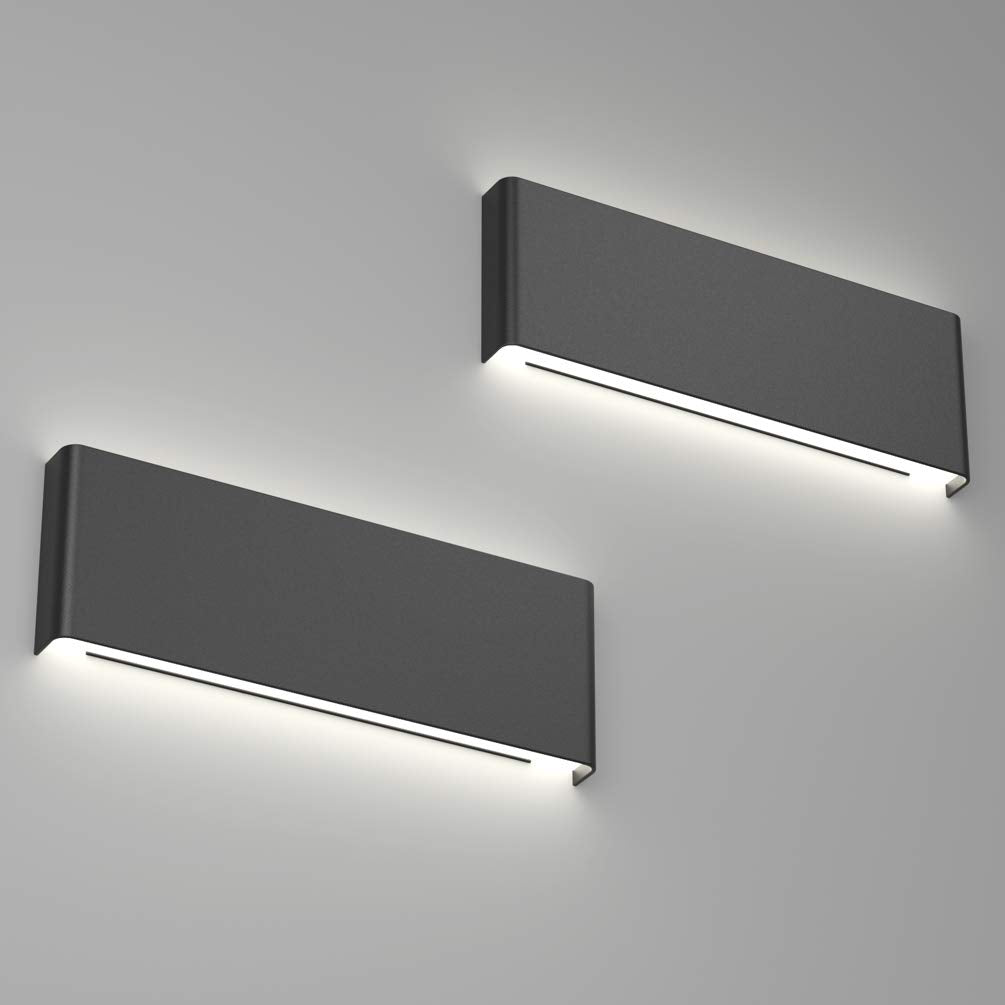 15.7in LED Modern Matte Black Wall Sconce 2-Pack Aluminum Indoor LED Up and Down Modern Bathroom Wall Lighting Fixtures 14W Warm White Light 3000K