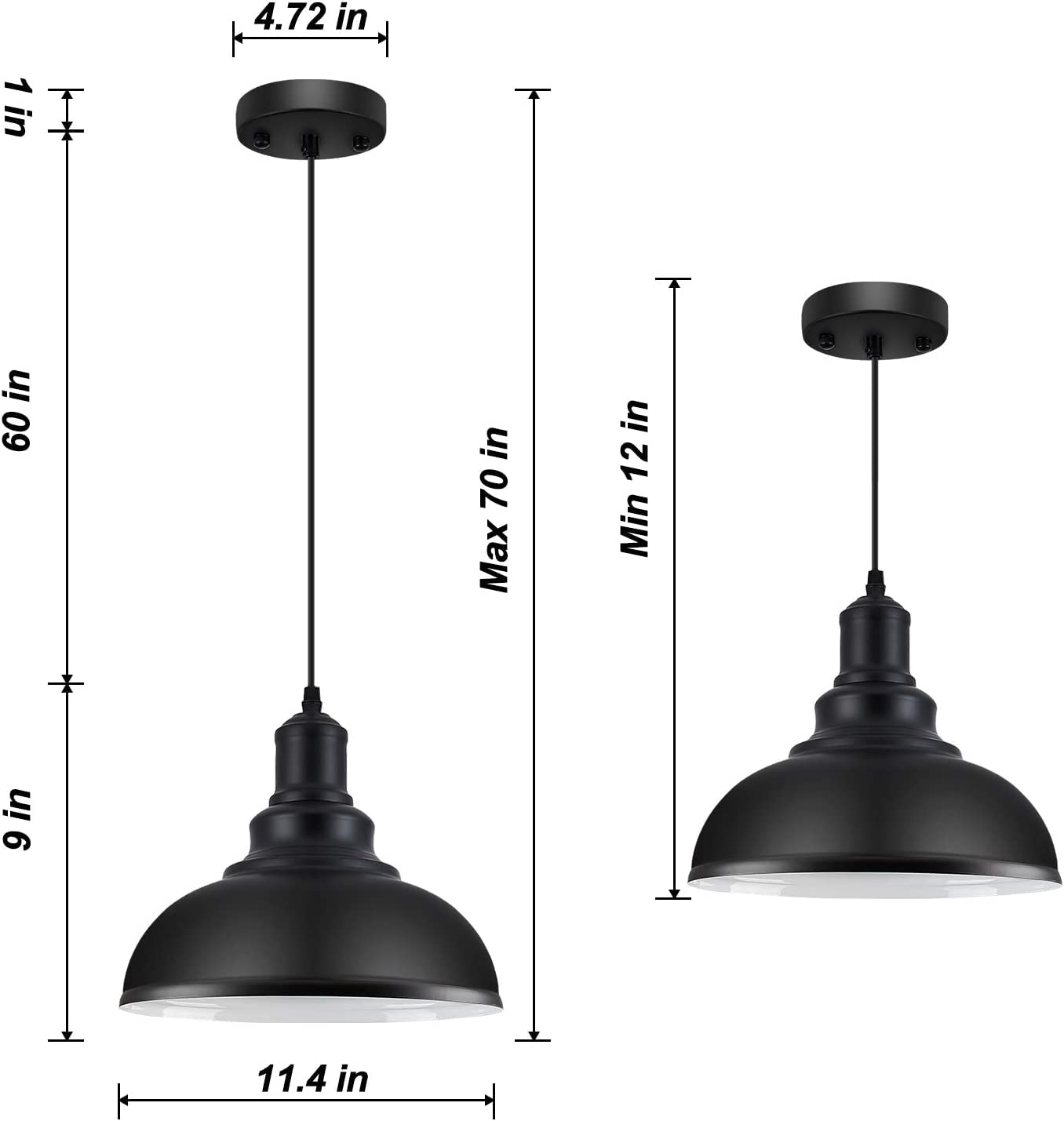 Pendant Lighting Vintage Industrial Fixtures, Black Metal Farmhouse Lights, Ceiling Lamp for Kitchen Home Island Dining Room Bedroom, 11.4 inches