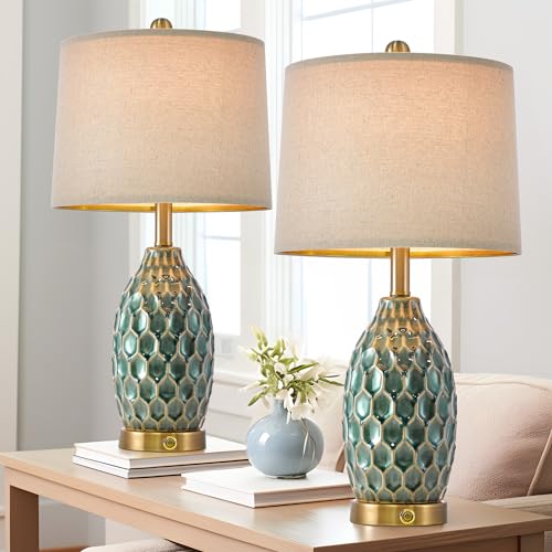 Modern Ceramic Table Lamp Set of 2 Industrial Boho Metal Bedside Lamp for Living Room Office Nightstand Lamp for Bedroom