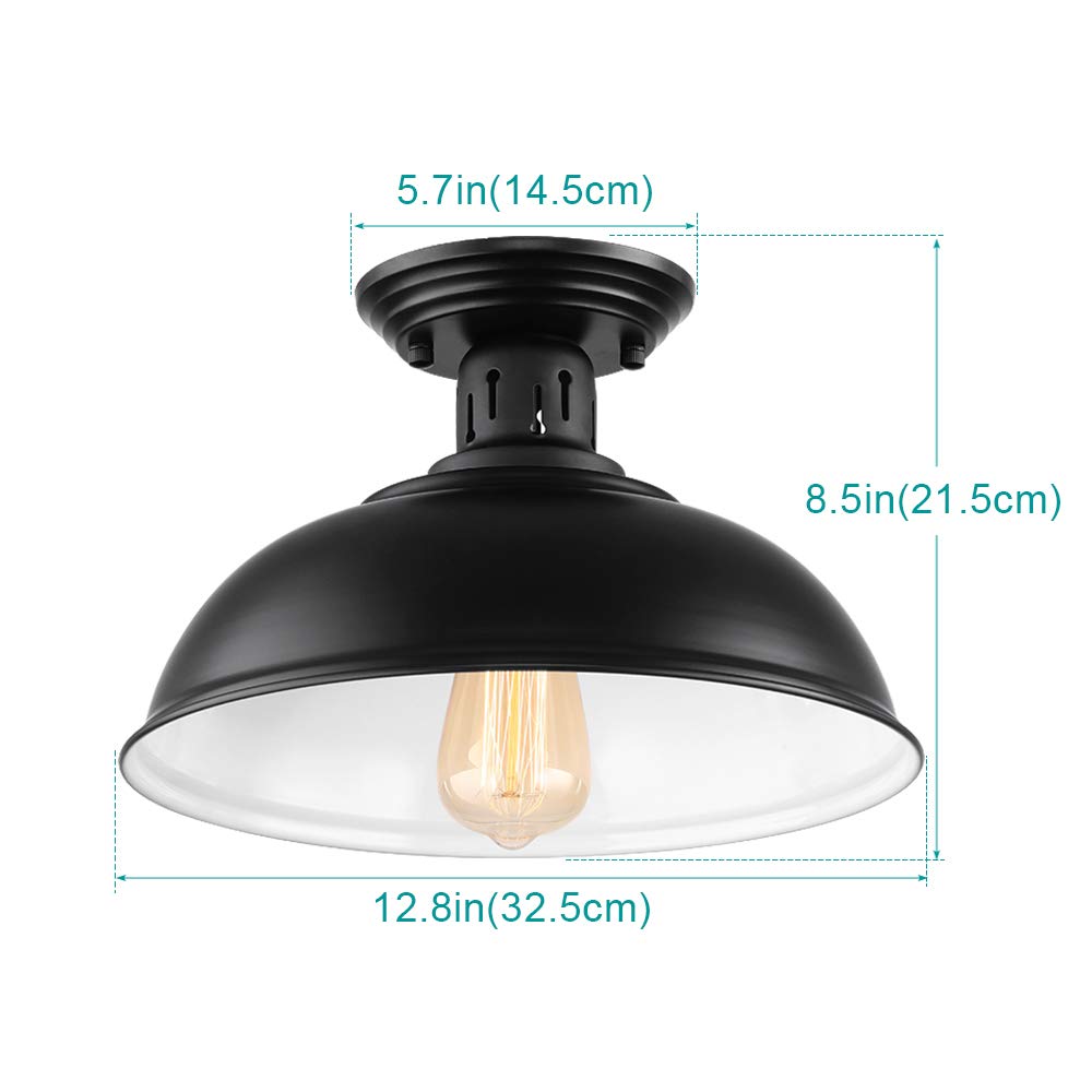 Semi Flush Mount Ceiling Light Fixture, Farmhouse Light Fixtures, Black Outdoor Close to Ceiling Light for Porch, Entryway, Hallway, Foyer, and Gazebo