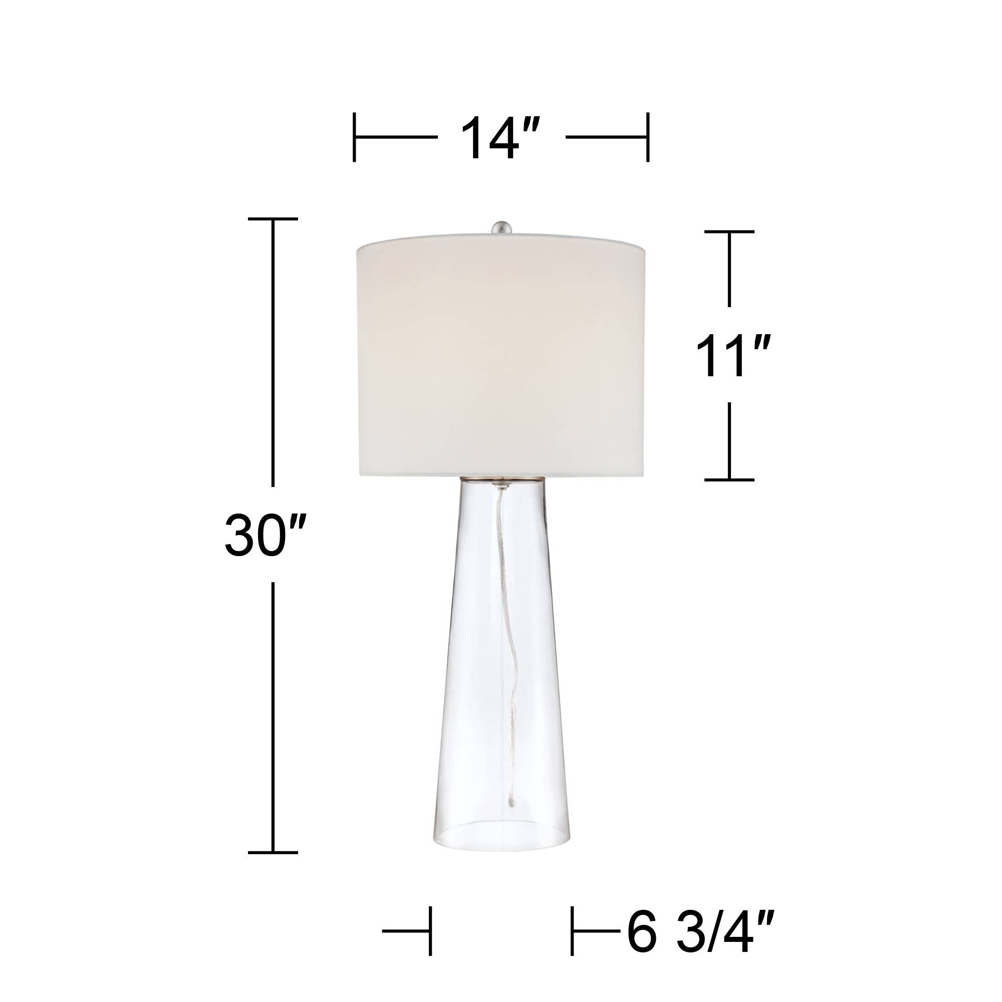 360 Lighting Marcus 30" Tall Tapered Column Large Modern Coastal End Table Lamp Clear Glass Single White Shade Living Room Bedroom Bedside Nightstand House Office Home Reading Kitchen Entryway