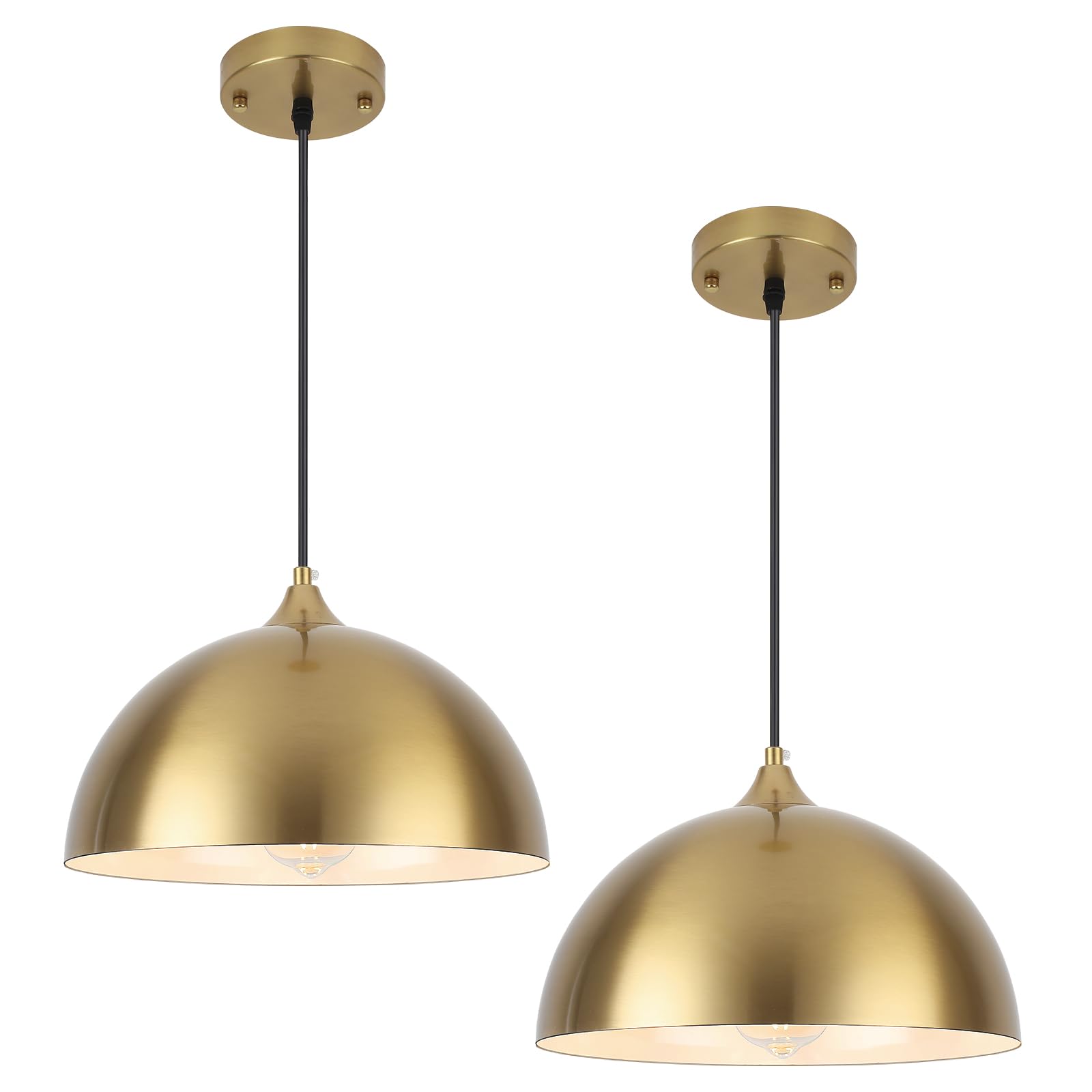 Gold Pendant Light 11.8" Farmhouse Dome Pendant Lights with Brass Finish,Modern Hanging Lamp for Kitchen Island Dining Room Bedroom Restaurant Bar Cafe,2 Pack