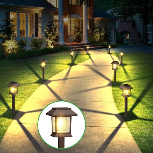 Solar Pathway Lights Outdoor, 12 Pack Upgraded LED Waterproof Solar Outdoor Lights, Solar Garden Landscape Lighting for Outside Driveway Garden Landscape Walkway Path Yard Lawn Decor (12)