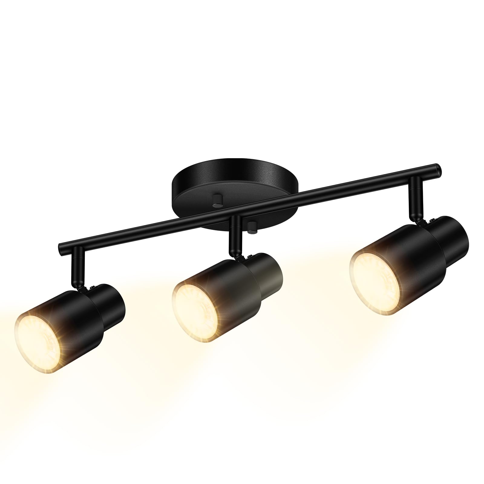 LED 3 Light Track Lighting Kit,Black 3 Way Ceiling Spot Lighting,Flexibly Rotatable Light Head for Kitchen,Living Room,Bedroom,GU10 Bulb Not Included