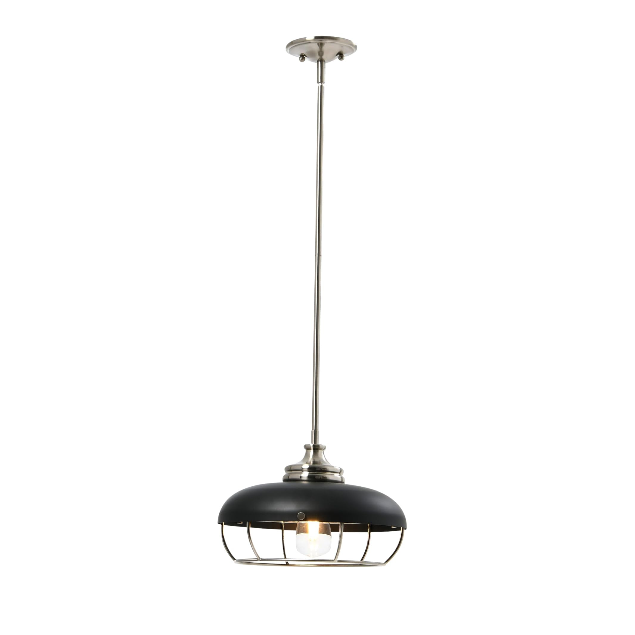 Caged Dome Metal Semi-Flush Mount Ceiling Light, Brushed Brass and Navy Blue