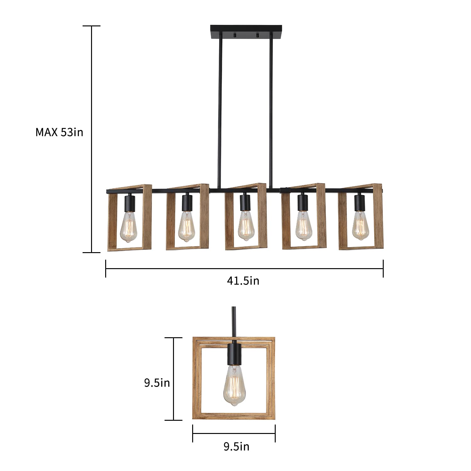 9MMML 3 Lights Kitchen Island Lighting, Modern Rectangle Linear Pendant Light, Black Frame+ Gold Socket Chandelier for Dining &Living Room Foyer Entryway Hallway,E26,Height Adjustable.