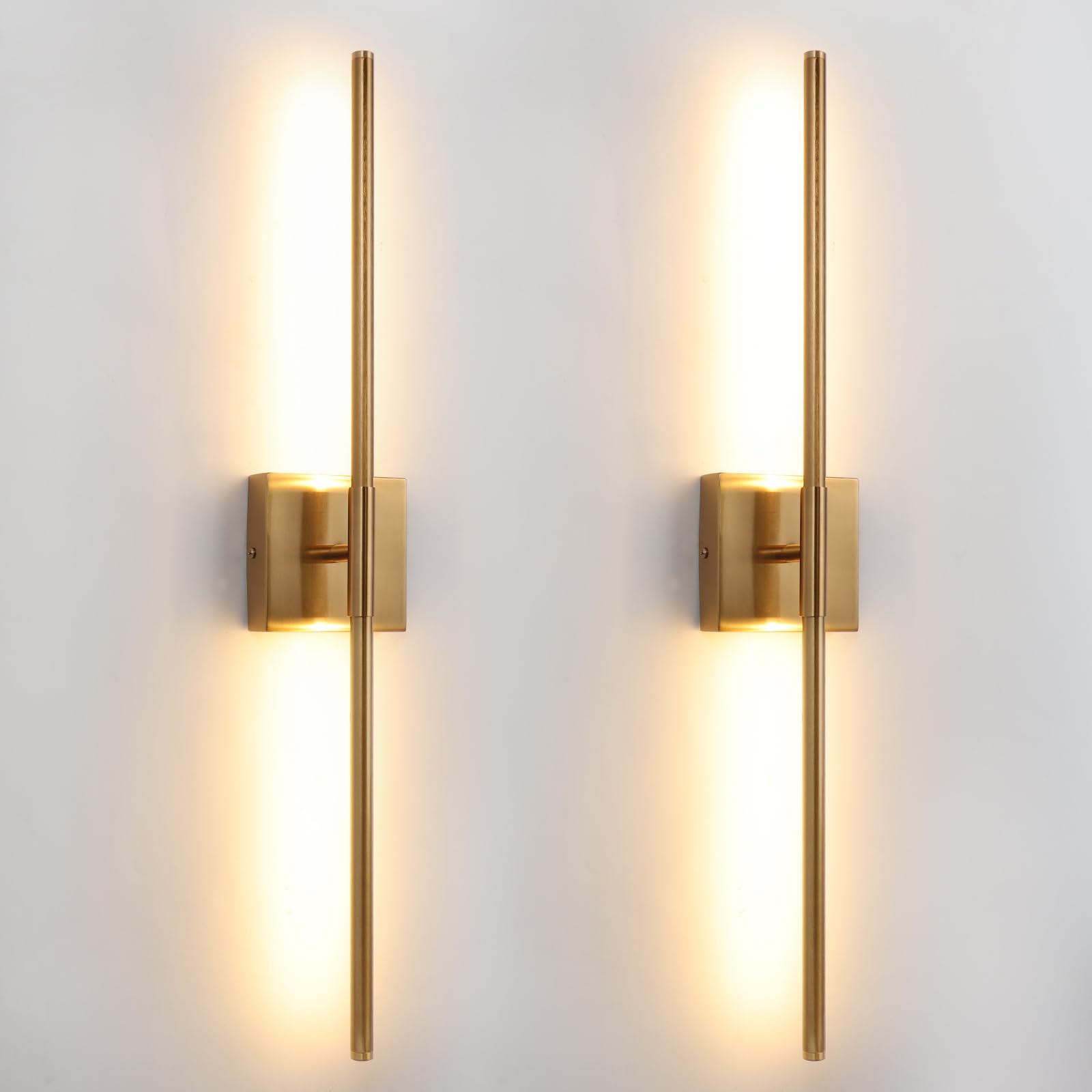 Brushed Gold LED Wall Sconces Set of 2 with Warm White Light