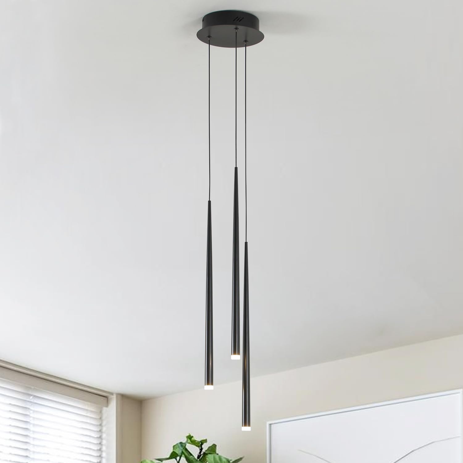 Modern Pendant for Kitchen Island, Linear Chandelier 6 Lights Cluster Bar for Dining Room, Black Warm White Dimmable