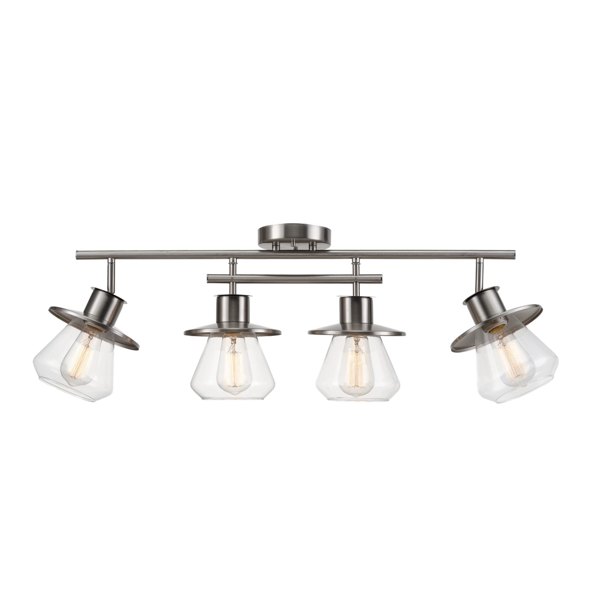 3-Light Track Lighting, Wood Toned, Matte Black Accents, Clear Glass Shades, Kitchen, Bathroom, Home Essentials, Ceiling Light, Dorm, Dining Room, Hallway