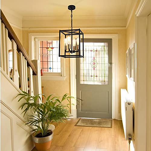 4-Light Black Chandelier,Modernized Ceiling Hanging Light Fixture for Bedroom Kitchen Island Foyer Living Room Dining Room Hallway