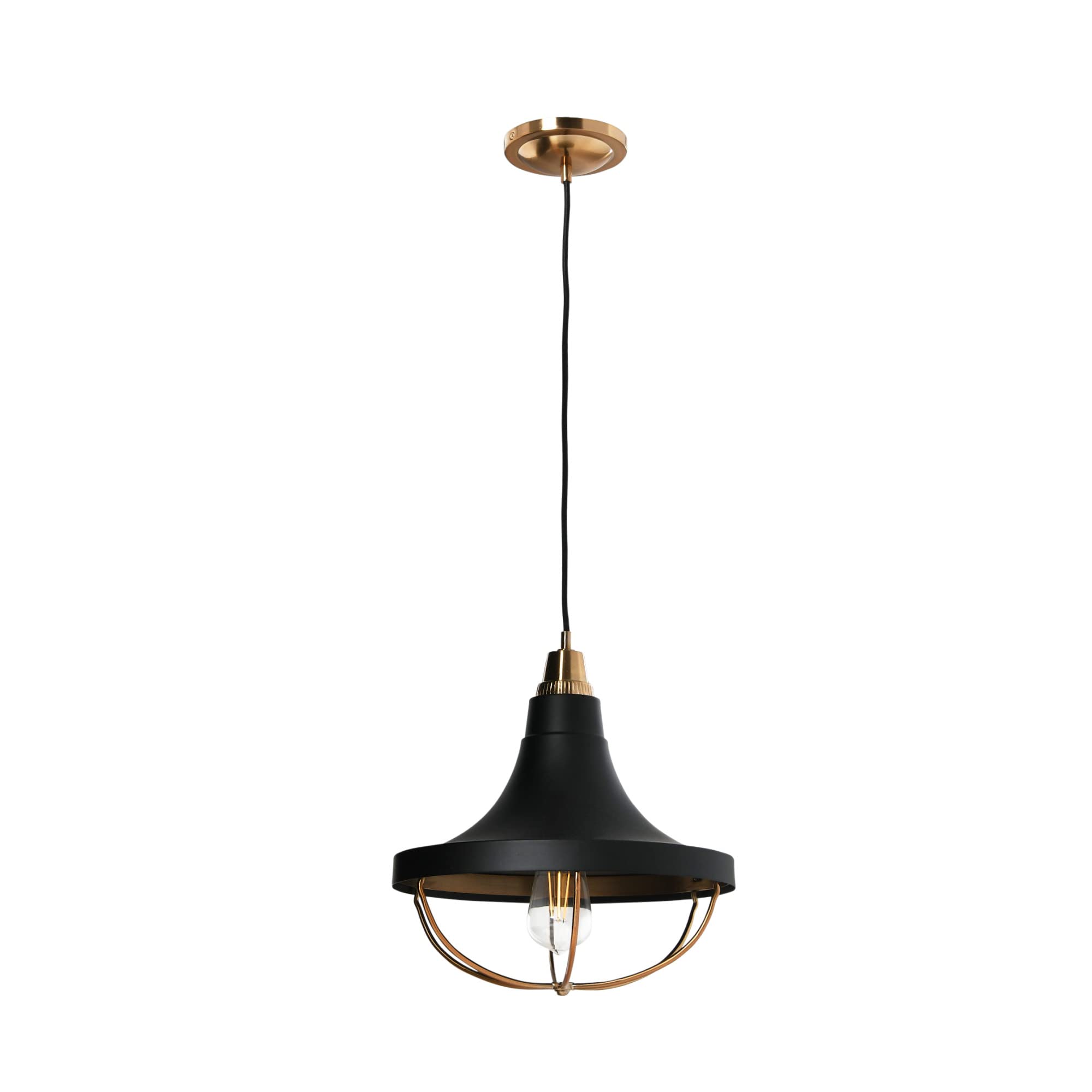 Caged Dome Metal Semi-Flush Mount Ceiling Light, Brushed Brass and Navy Blue