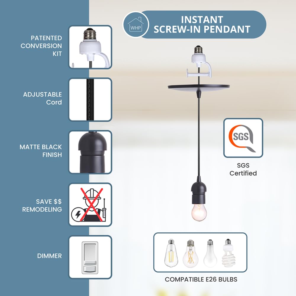 Instant Pendant Converter Adapter Only Kit – Transitional Recessed Light Conversion Kit for 6" and 4" Recessed Mounted Cans (Matte Black)